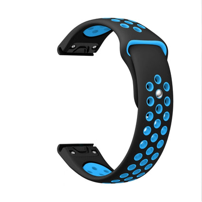 For Garmin Instinct Crossover Solar 22mm Sports Breathable Silicone Watch Band(Black+Blue) -  by PMC Jewellery | Online Shopping South Africa | PMC Jewellery