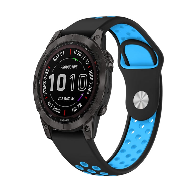 For Garmin Fenix 7 22mm Sports Breathable Silicone Watch Band(Black+Blue) - Watch Bands by PMC Jewellery | Online Shopping South Africa | PMC Jewellery