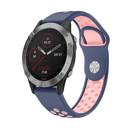 For Garmin Fenix 6 GPS 22mm Sports Breathable Silicone Watch Band(Midnight Blue+Pink) -  by PMC Jewellery | Online Shopping South Africa | PMC Jewellery