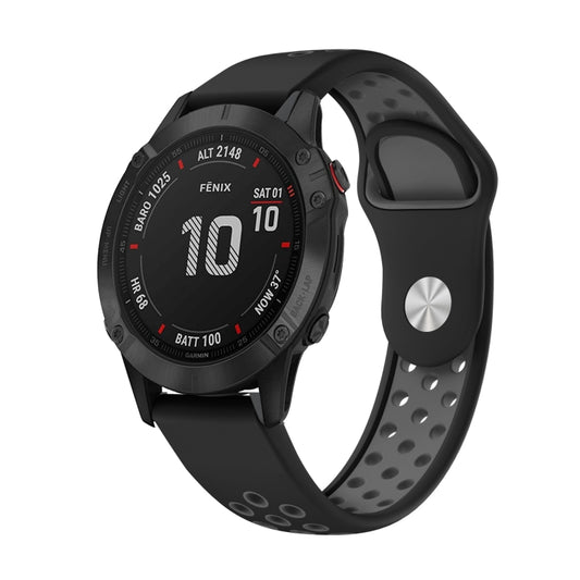 For Garmin Fenix 6 Pro GPS 22mm Sports Breathable Silicone Watch Band(Black+Grey) -  by PMC Jewellery | Online Shopping South Africa | PMC Jewellery