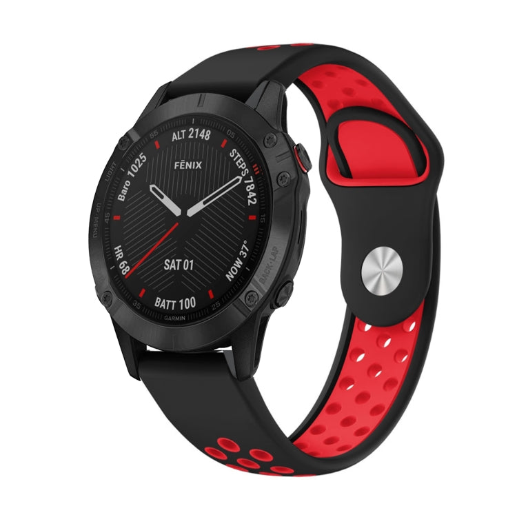 For Garmin Fenix 6 Sapphire GPS 22mm Sports Breathable Silicone Watch Band(Black+Red) -  by PMC Jewellery | Online Shopping South Africa | PMC Jewellery