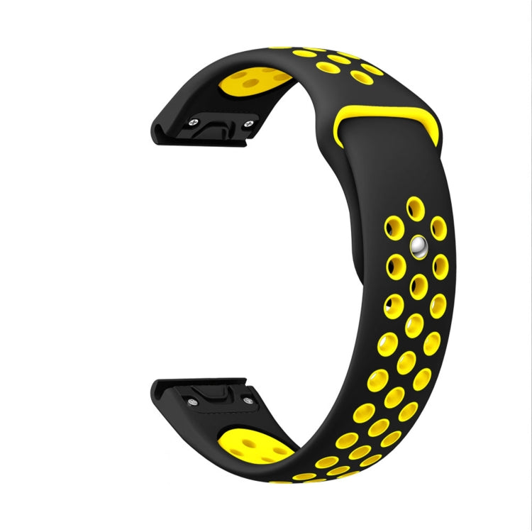 For Garmin Fenix 5 22mm Sports Breathable Silicone Watch Band(Black+Yellow) -  by PMC Jewellery | Online Shopping South Africa | PMC Jewellery