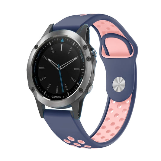 For Garmin Quatix 5 22mm Sports Breathable Silicone Watch Band(Midnight Blue+Pink) -  by PMC Jewellery | Online Shopping South Africa | PMC Jewellery