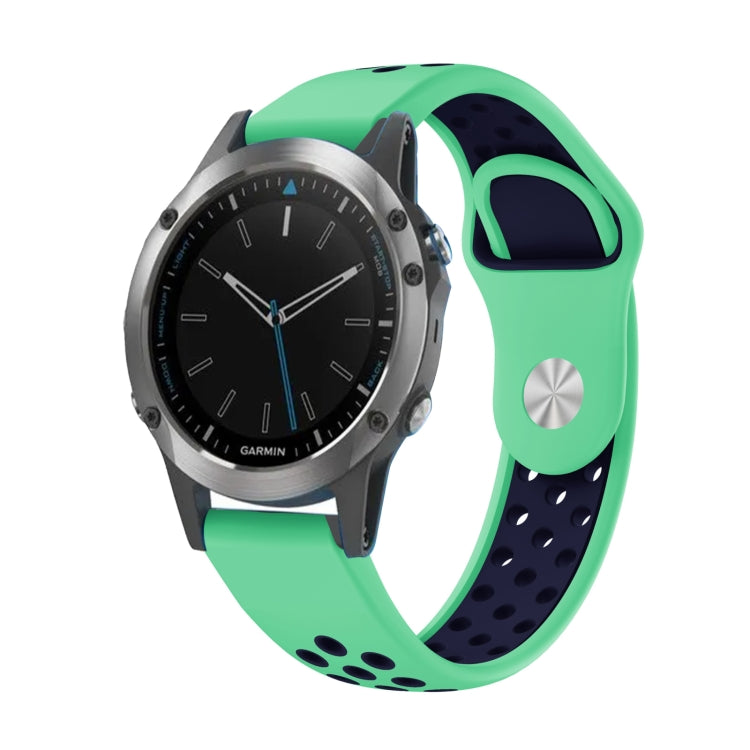 For Garmin Quatix 5 Sapphire 22mm Sports Breathable Silicone Watch Band(Mint Green+Midnight Blue) -  by PMC Jewellery | Online Shopping South Africa | PMC Jewellery