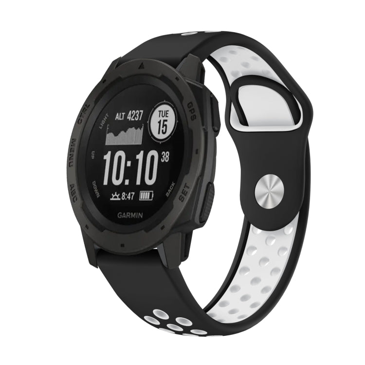 For Garmin Instinct 22mm Sports Breathable Silicone Watch Band(Black+White) -  by PMC Jewellery | Online Shopping South Africa | PMC Jewellery