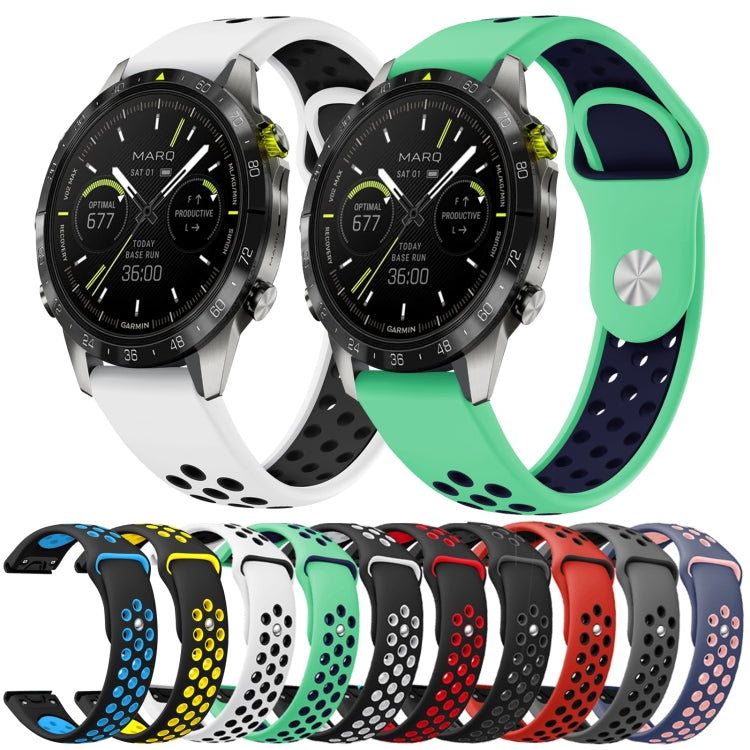 For Garmin Quatix 5 22mm Sports Breathable Silicone Watch Band(Mint Green+Midnight Blue) -  by PMC Jewellery | Online Shopping South Africa | PMC Jewellery