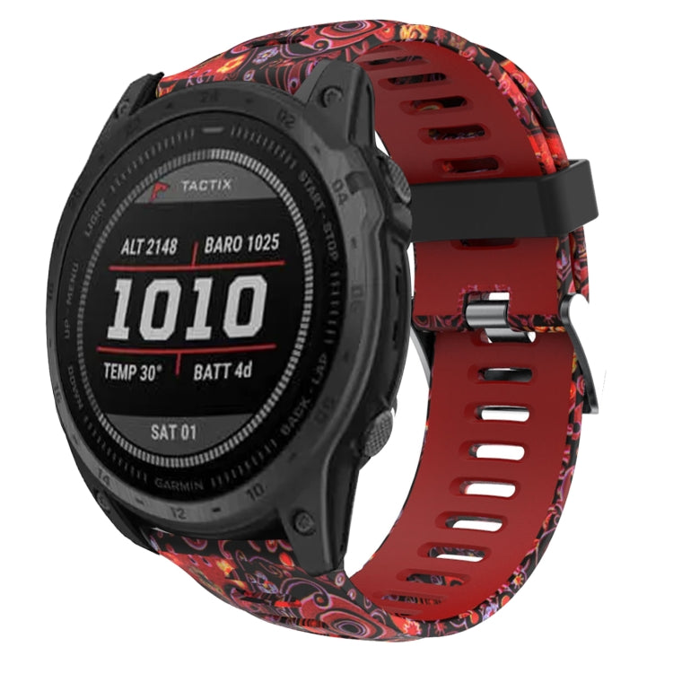 For Garmin Fenix 7X Solar 26mm Camouflage Printed Silicone Watch Band(Red+Jellyfish Camouflage) - Watch Bands by PMC Jewellery | Online Shopping South Africa | PMC Jewellery