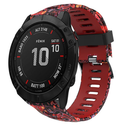 For Garmin Fenix 6X 26mm Camouflage Printed Silicone Watch Band(Red+Jellyfish Camouflage) -  by PMC Jewellery | Online Shopping South Africa | PMC Jewellery