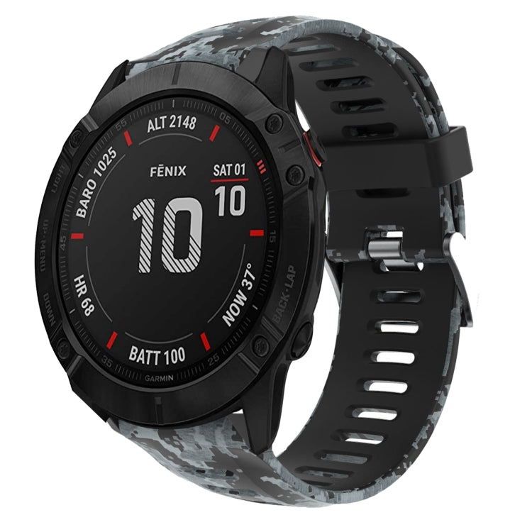 For Garmin Fenix 6X Sapphire 26mm Camouflage Printed Silicone Watch Band(Black+Digital  Camouflage) -  by PMC Jewellery | Online Shopping South Africa | PMC Jewellery