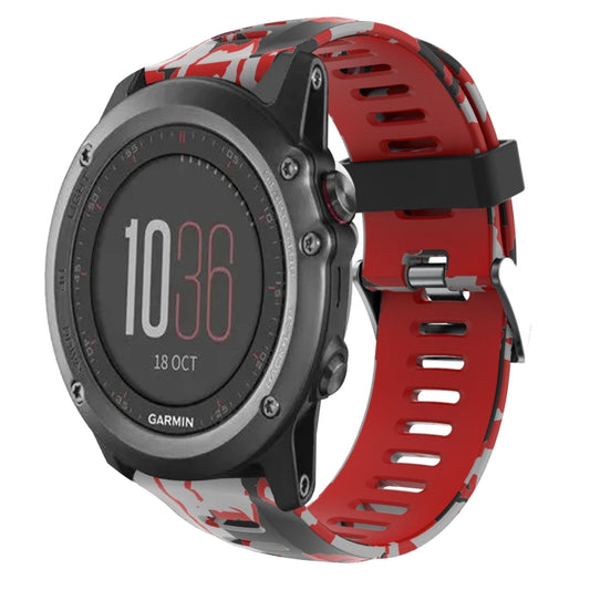 For Garmin Fenix 3 26mm Camouflage Printed Silicone Watch Band(Red+Army Camouflage) -  by PMC Jewellery | Online Shopping South Africa | PMC Jewellery