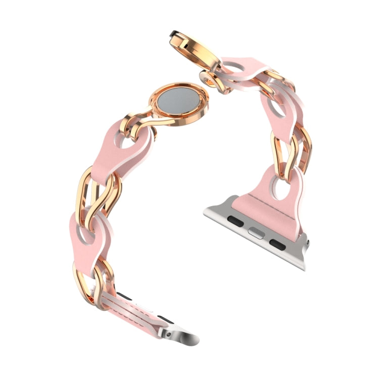 For Apple Watch 3 42mm Hollow Leather Chain Magnetic Buckle Watch Band(Pink) - Watch Bands by PMC Jewellery | Online Shopping South Africa | PMC Jewellery