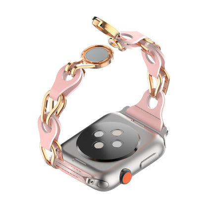 For Apple Watch 3 38mm Hollow Leather Chain Magnetic Buckle Watch Band(Pink) - Watch Bands by PMC Jewellery | Online Shopping South Africa | PMC Jewellery