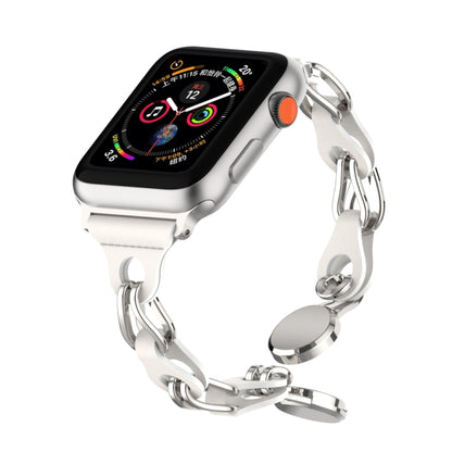 For Apple Watch 4 40mm Hollow Leather Chain Magnetic Buckle Watch Band(White) - Watch Bands by PMC Jewellery | Online Shopping South Africa | PMC Jewellery