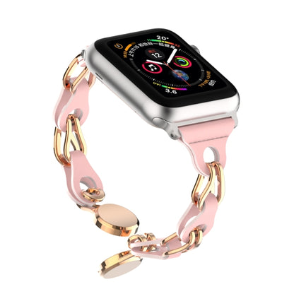 For Apple Watch 5 44mm Hollow Leather Chain Magnetic Buckle Watch Band(Pink) - Watch Bands by PMC Jewellery | Online Shopping South Africa | PMC Jewellery