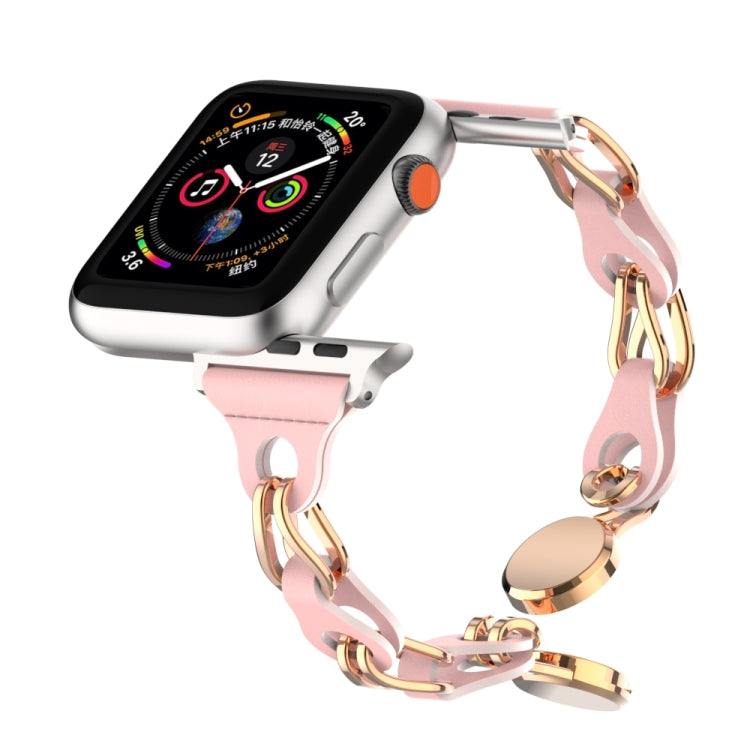 For Apple Watch 5 44mm Hollow Leather Chain Magnetic Buckle Watch Band(Pink) - Watch Bands by PMC Jewellery | Online Shopping South Africa | PMC Jewellery