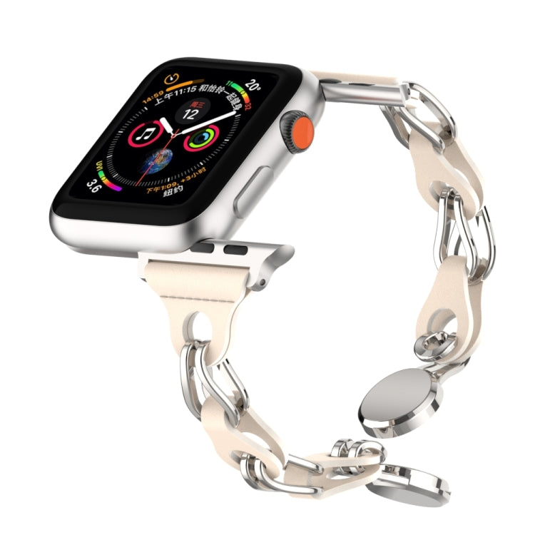 For Apple Watch 5 40mm Hollow Leather Chain Magnetic Buckle Watch Band(Starlight Color) - Watch Bands by PMC Jewellery | Online Shopping South Africa | PMC Jewellery