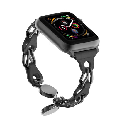 For Apple Watch SE 44mm Hollow Leather Chain Magnetic Buckle Watch Band(Black) - Watch Bands by PMC Jewellery | Online Shopping South Africa | PMC Jewellery