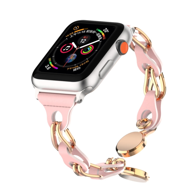 For Apple Watch SE 2022 44mm Hollow Leather Chain Magnetic Buckle Watch Band(Pink) - Watch Bands by PMC Jewellery | Online Shopping South Africa | PMC Jewellery