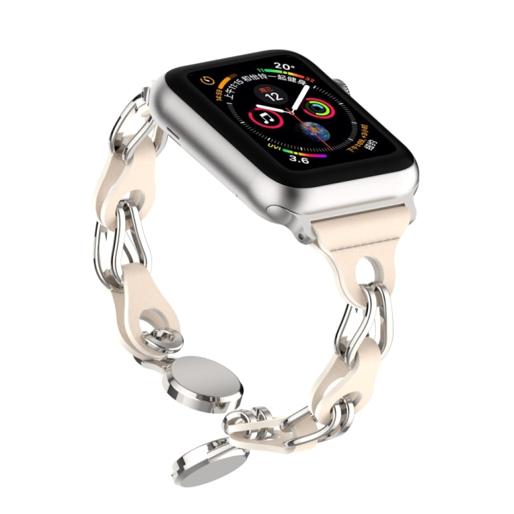 For Apple Watch 7 45mm Hollow Leather Chain Magnetic Buckle Watch Band(Starlight Color) - Watch Bands by PMC Jewellery | Online Shopping South Africa | PMC Jewellery