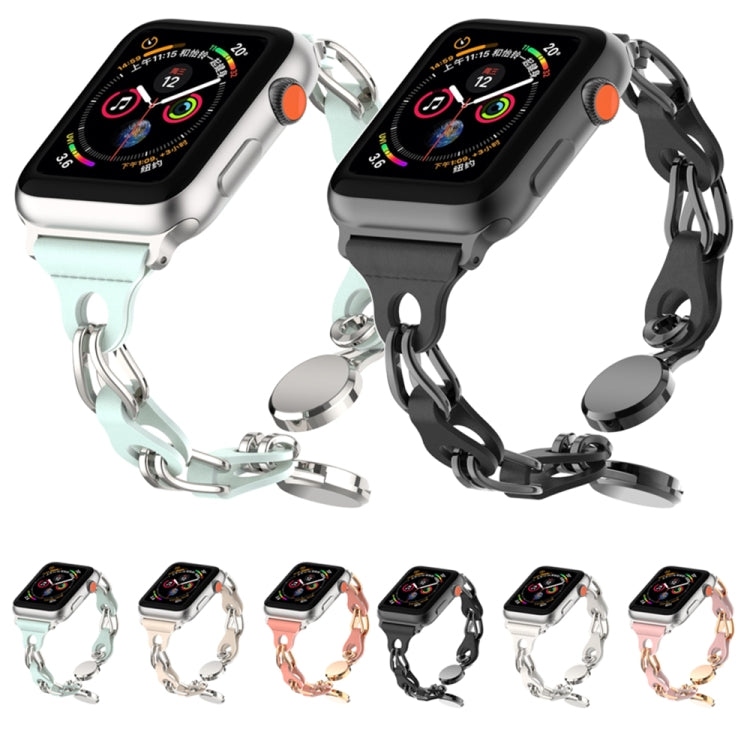 For Apple Watch 5 44mm Hollow Leather Chain Magnetic Buckle Watch Band(Black) - Watch Bands by PMC Jewellery | Online Shopping South Africa | PMC Jewellery