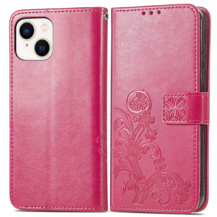 For iPhone 15 Plus Four-leaf Clasp Embossed Buckle Leather Phone Case(Magengta) - iPhone 15 Plus Cases by PMC Jewellery | Online Shopping South Africa | PMC Jewellery