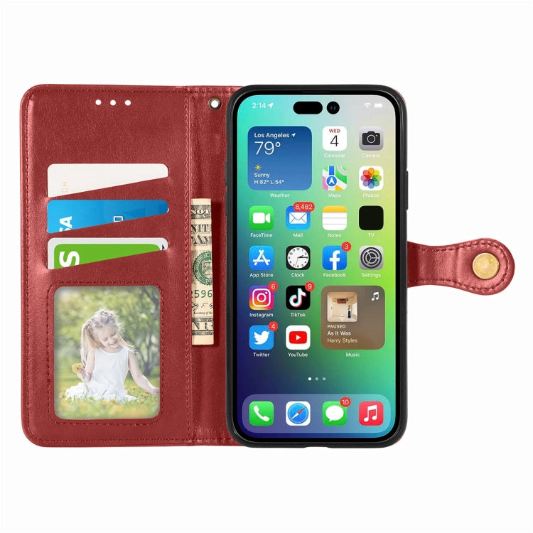 For iPhone 15 Plus Retro Solid Color Buckle Leather Phone Case(Red) - iPhone 15 Plus Cases by PMC Jewellery | Online Shopping South Africa | PMC Jewellery