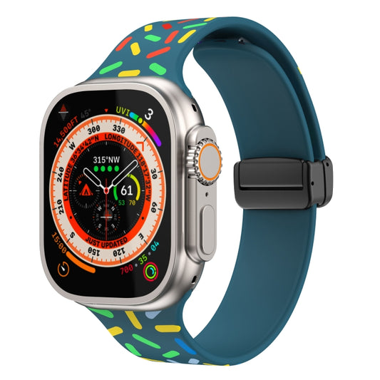 For Apple Watch 5 44mm Rainbow Dots Silicone Magnetic Black Buckle Watch Band(Blue) - Watch Bands by PMC Jewellery | Online Shopping South Africa | PMC Jewellery