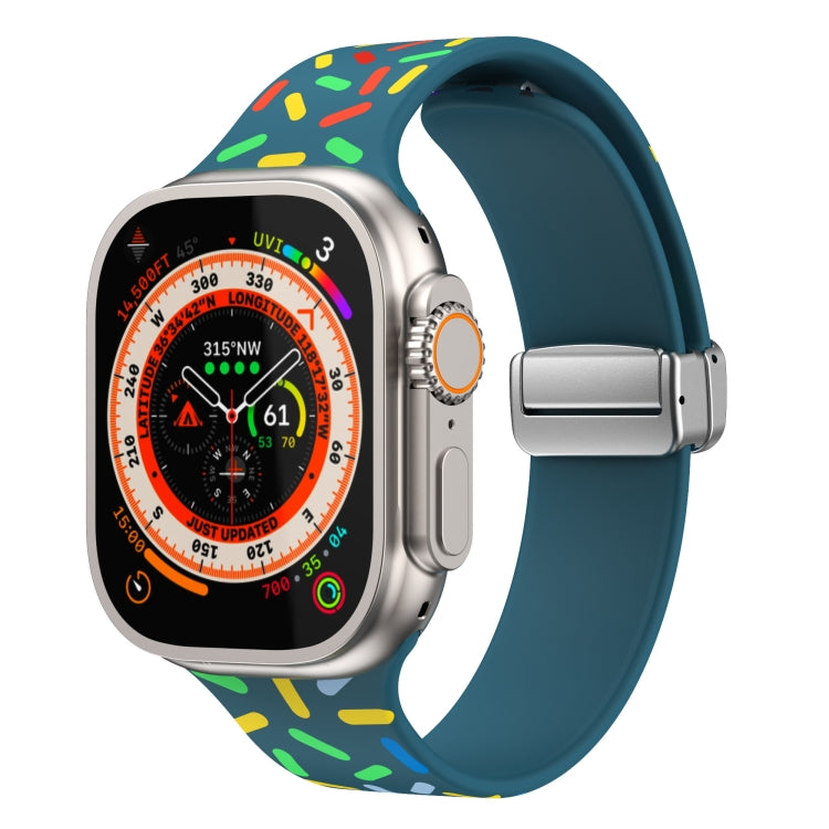 For Apple Watch Ultra 49mm Rainbow Dots Silicone Magnetic Buckle Watch Band(Blue) - Watch Bands by PMC Jewellery | Online Shopping South Africa | PMC Jewellery