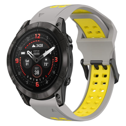 For Garmin Epix Pro 47mm 22mm Two-Color Reverse Buckle Silicone Watch Band(Grey+Yellow) - Watch Bands by PMC Jewellery | Online Shopping South Africa | PMC Jewellery