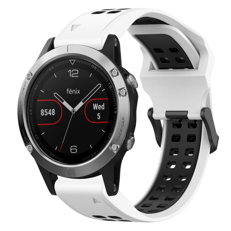 For Garmin Fenix 5 22mm Two-Color Reverse Buckle Silicone Watch Band(White+Black) - Watch Bands by PMC Jewellery | Online Shopping South Africa | PMC Jewellery