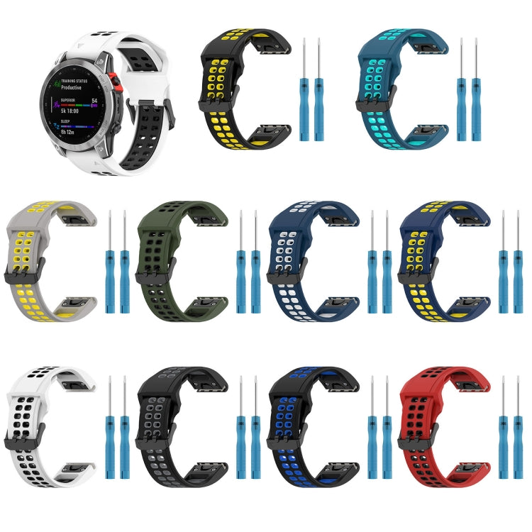 For Garmin Forerunner 955 22mm Two-Color Reverse Buckle Silicone Watch Band(Black+Yellow) - Watch Bands by PMC TechLife | Online Shopping South Africa | PMC TechLife