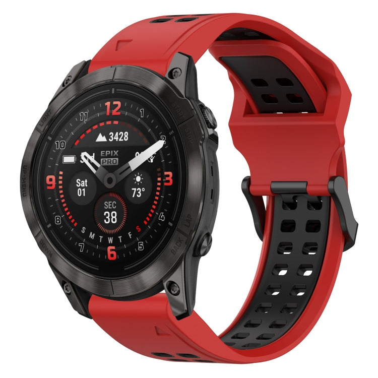 For Garmin Epix Pro 51mm 26mm Two-Color Reverse Buckle Silicone Watch Band(Red+Black) - Watch Bands by PMC Jewellery | Online Shopping South Africa | PMC Jewellery