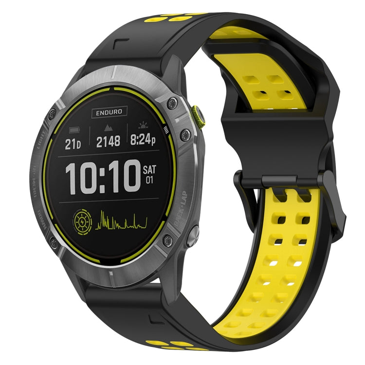 For Garmin Enduro 26mm Two-Color Reverse Buckle Silicone Watch Band(Black+Yellow) - Watch Bands by PMC Jewellery | Online Shopping South Africa | PMC Jewellery