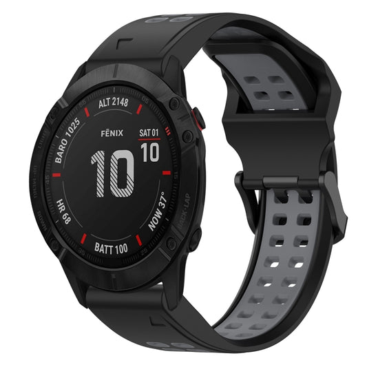 For Garmin Fenix 6X Pro 26mm Two-Color Reverse Buckle Silicone Watch Band(Black+Grey) - Watch Bands by PMC Jewellery | Online Shopping South Africa | PMC Jewellery