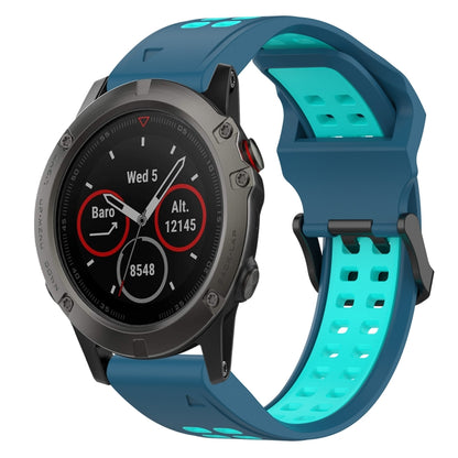 For Garmin Fenix 5X 26mm Two-Color Reverse Buckle Silicone Watch Band(Blue+Teal) - Watch Bands by PMC Jewellery | Online Shopping South Africa | PMC Jewellery