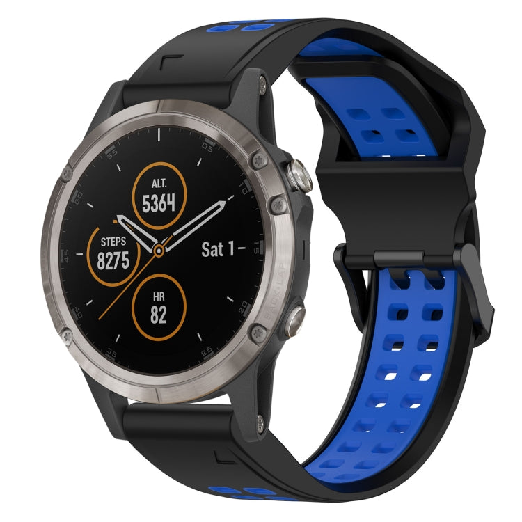 For Garmin Fenix 5X Plus 26mm Two-Color Reverse Buckle Silicone Watch Band(Black+Blue) - Watch Bands by PMC Jewellery | Online Shopping South Africa | PMC Jewellery