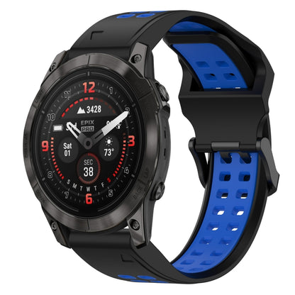 For Garmin Epix Pro 42mm 20mm Two-Color Reverse Buckle Silicone Watch Band(Black+Blue) - Watch Bands by PMC Jewellery | Online Shopping South Africa | PMC Jewellery