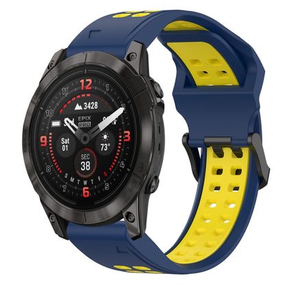 For Garmin Epix Pro 42mm 20mm Two-Color Reverse Buckle Silicone Watch Band(Blue+Yellow) - Watch Bands by PMC Jewellery | Online Shopping South Africa | PMC Jewellery