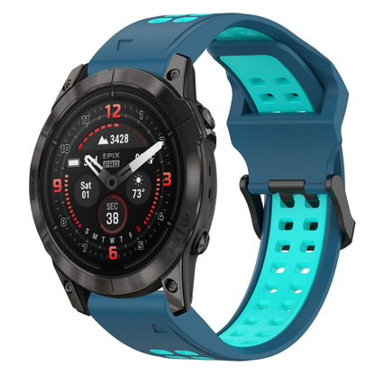 For Garmin Epix Pro 42mm 20mm Two-Color Reverse Buckle Silicone Watch Band(Blue+Teal) - Watch Bands by PMC Jewellery | Online Shopping South Africa | PMC Jewellery