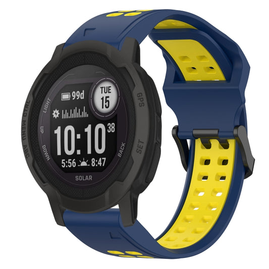 For Garmin Instinct 2S 20mm Two-Color Reverse Buckle Silicone Watch Band(Blue+Yellow) - Watch Bands by PMC Jewellery | Online Shopping South Africa | PMC Jewellery