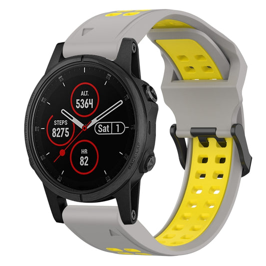 For Garmin Fenix 5S Plus 20mm Two-Color Reverse Buckle Silicone Watch Band(Grey+Yellow) - Watch Bands by PMC Jewellery | Online Shopping South Africa | PMC Jewellery