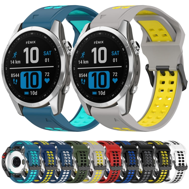 For Garmin Fenix 5S Plus 20mm Two-Color Reverse Buckle Silicone Watch Band(Black+Yellow) - Watch Bands by PMC Jewellery | Online Shopping South Africa | PMC Jewellery