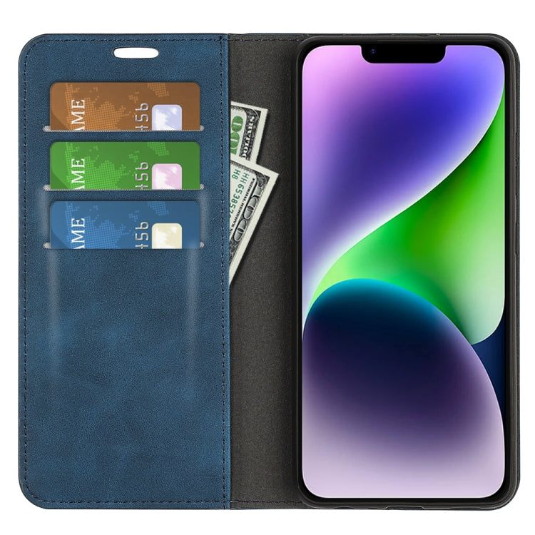 For iPhone 15 Retro-skin  Magnetic Suction Leather Phone Case(Dark Blue) - iPhone 15 Cases by PMC Jewellery | Online Shopping South Africa | PMC Jewellery