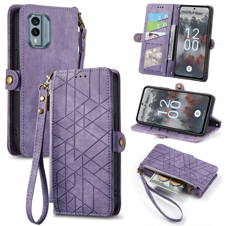 For Nokia X30 5G Geometric Zipper Wallet Side Buckle Leather Phone Case(Purple) - Nokia Cases by PMC Jewellery | Online Shopping South Africa | PMC Jewellery