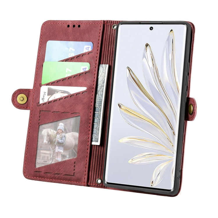 For Honor X8A Geometric Zipper Wallet Side Buckle Leather Phone Case(Red) - Honor Cases by PMC Jewellery | Online Shopping South Africa | PMC Jewellery