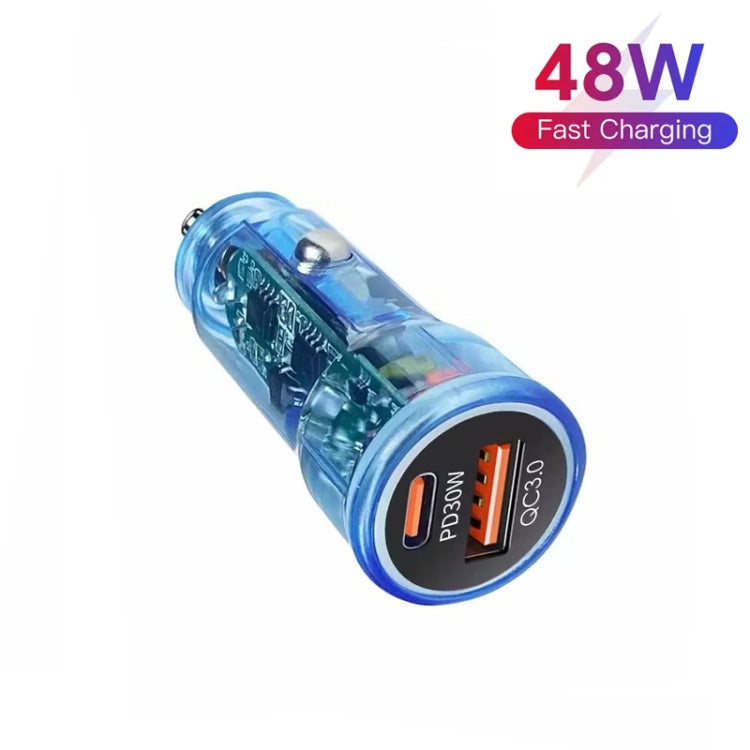P35 48W PD30W+QC3.0 18W USB Transparent Car Quick Charge(Transparent Blue) - Car Charger by PMC TechLife | Online Shopping South Africa | PMC TechLife