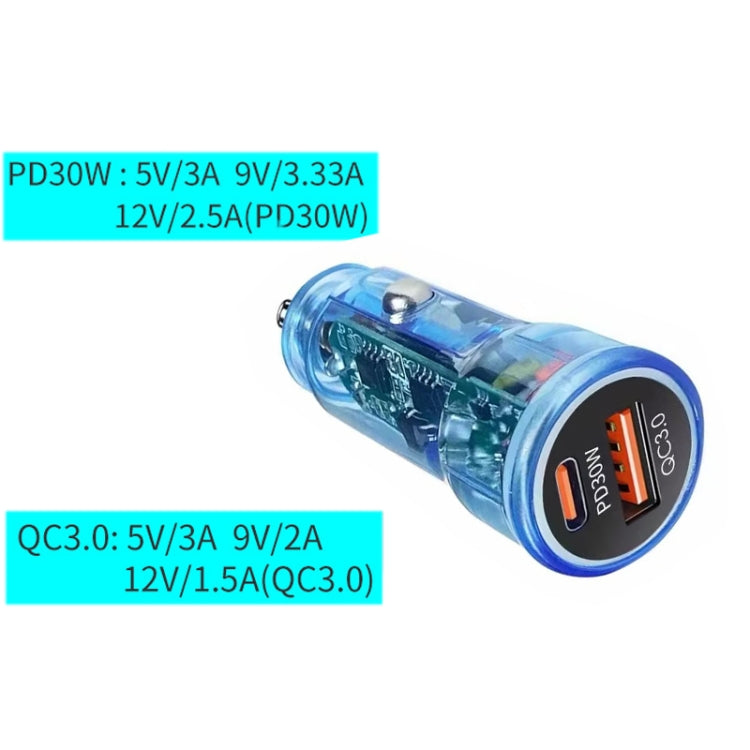 P35 48W PD30W+QC3.0 18W USB Transparent Car Quick Charge(Transparent Blue) - Car Charger by PMC TechLife | Online Shopping South Africa | PMC TechLife