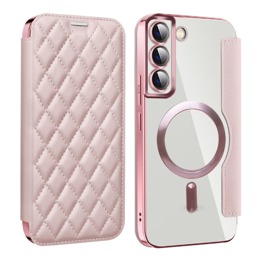 For Samsung Galaxy S23 5G Shield Magsafe RFID Anti-theft Rhombus Leather Phone Case(Pink) - Galaxy S23 5G Cases by PMC Jewellery | Online Shopping South Africa | PMC Jewellery