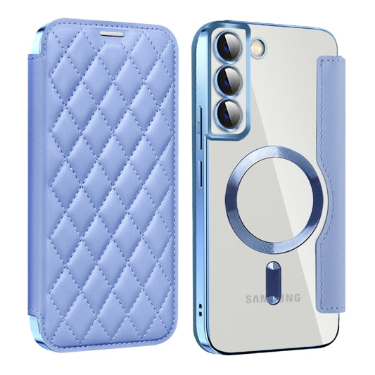 For Samsung Galaxy S22+ 5G Shield MagSafe RFID Anti-theft Rhombus Leather Phone Case(Blue) - Galaxy S22+ 5G Cases by PMC Jewellery | Online Shopping South Africa | PMC Jewellery | Buy Now Pay Later Mobicred