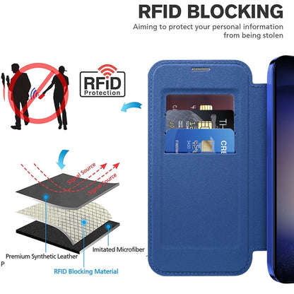 For Samsung Galaxy S24 5G Shield Magsafe RFID Anti-theft Rhombus Leather Phone Case(Dark Blue) - Galaxy S24 5G Cases by PMC Jewellery | Online Shopping South Africa | PMC Jewellery